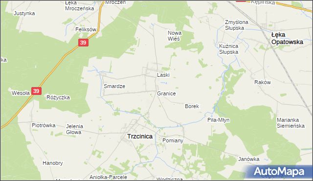 mapa Granice gmina Trzcinica, Granice gmina Trzcinica na mapie Targeo