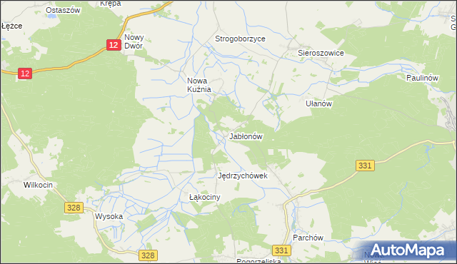 mapa Jabłonów gmina Chocianów, Jabłonów gmina Chocianów na mapie Targeo