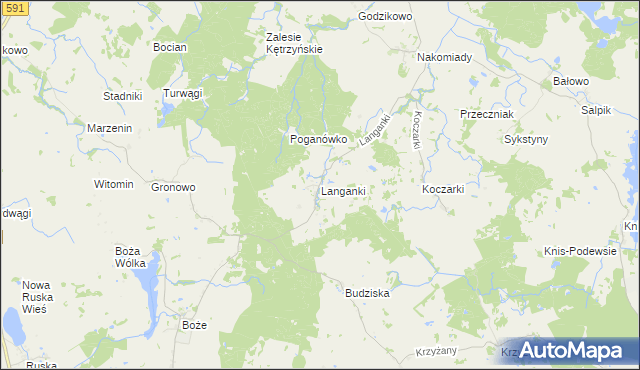 mapa Langanki gmina Kętrzyn, Langanki gmina Kętrzyn na mapie Targeo