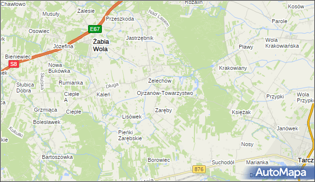 mapa Ojrzanów gmina Żabia Wola, Ojrzanów gmina Żabia Wola na mapie Targeo