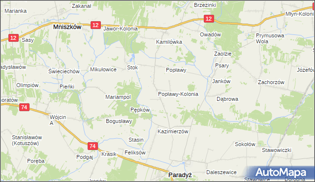 mapa Popławy-Kolonia, Popławy-Kolonia na mapie Targeo