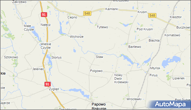 mapa Staw gmina Papowo Biskupie, Staw gmina Papowo Biskupie na mapie Targeo