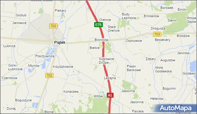 mapa Sułkowice Drugie, Sułkowice Drugie na mapie Targeo