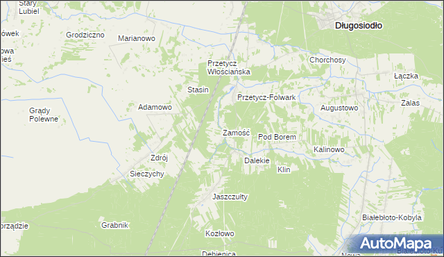 mapa Zamość gmina Długosiodło, Zamość gmina Długosiodło na mapie Targeo