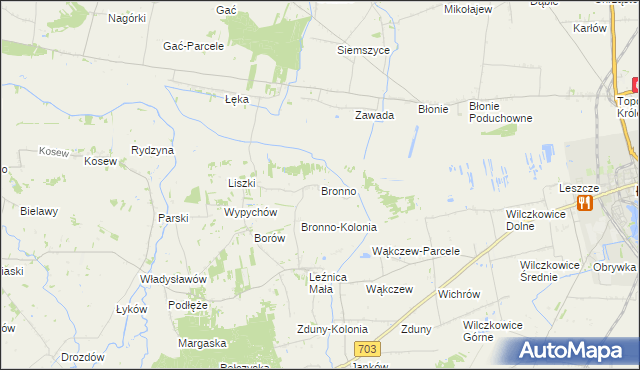 mapa Bronno gmina Łęczyca, Bronno gmina Łęczyca na mapie Targeo