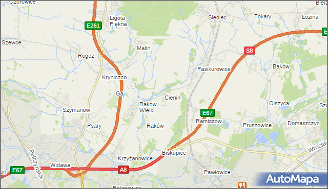 mapa Cienin gmina Wisznia Mała, Cienin gmina Wisznia Mała na mapie Targeo