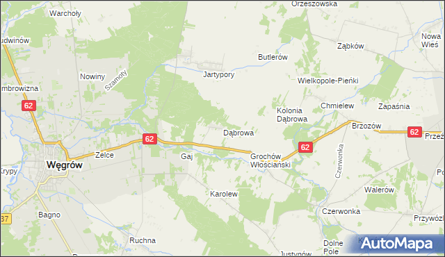 mapa Dąbrowa gmina Sokołów Podlaski, Dąbrowa gmina Sokołów Podlaski na mapie Targeo