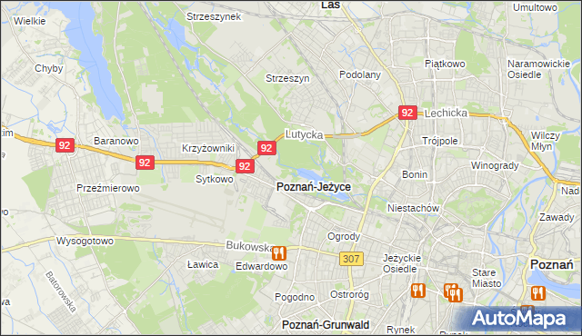 mapa Jeżyce gmina Poznań, Jeżyce gmina Poznań na mapie Targeo