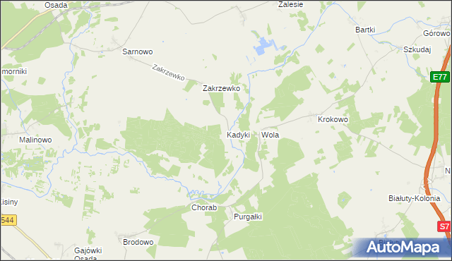mapa Kadyki gmina Kozłowo, Kadyki gmina Kozłowo na mapie Targeo