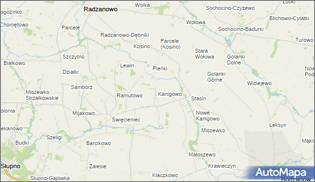 mapa Kanigowo gmina Bodzanów, Kanigowo gmina Bodzanów na mapie Targeo