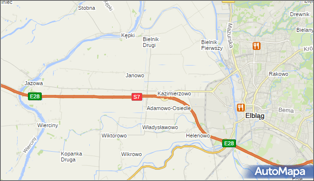 mapa Kazimierzowo gmina Elbląg, Kazimierzowo gmina Elbląg na mapie Targeo