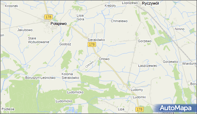 mapa Orłowo gmina Ryczywół, Orłowo gmina Ryczywół na mapie Targeo