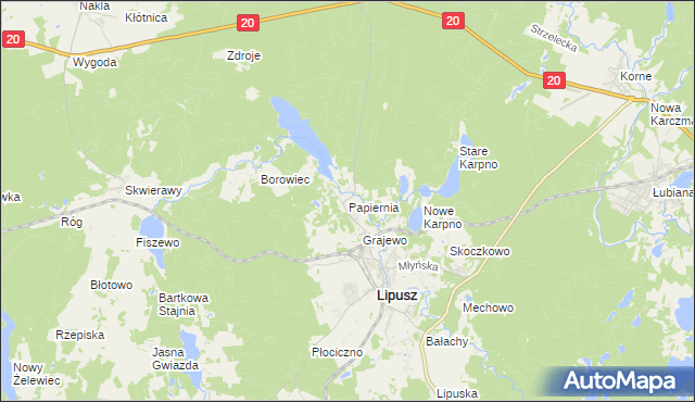 mapa Papiernia gmina Lipusz, Papiernia gmina Lipusz na mapie Targeo