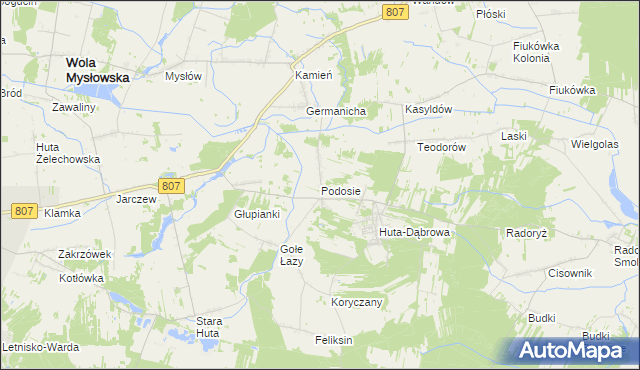 mapa Podosie gmina Krzywda, Podosie gmina Krzywda na mapie Targeo