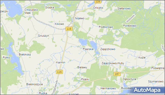 mapa Psarskie gmina Pniewy, Psarskie gmina Pniewy na mapie Targeo