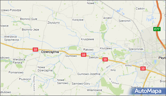 mapa Rakowo gmina Dzierzążnia, Rakowo gmina Dzierzążnia na mapie Targeo