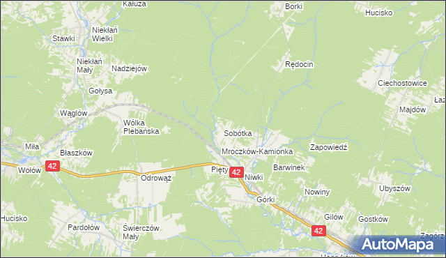 mapa Sobótka gmina Bliżyn, Sobótka gmina Bliżyn na mapie Targeo