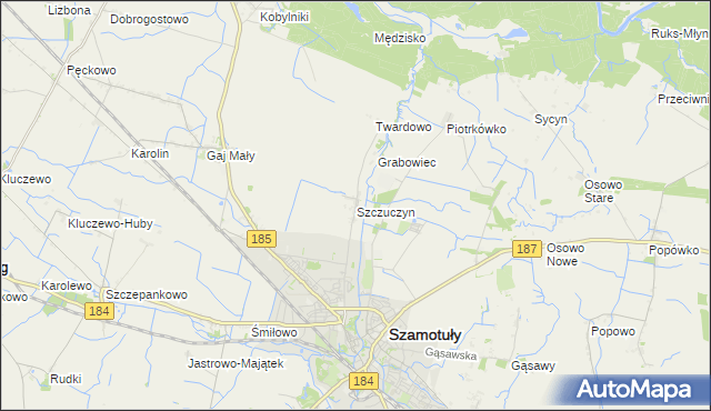 mapa Szczuczyn gmina Szamotuły, Szczuczyn gmina Szamotuły na mapie Targeo