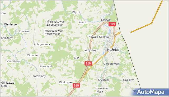 mapa Wojnowce gmina Kuźnica, Wojnowce gmina Kuźnica na mapie Targeo