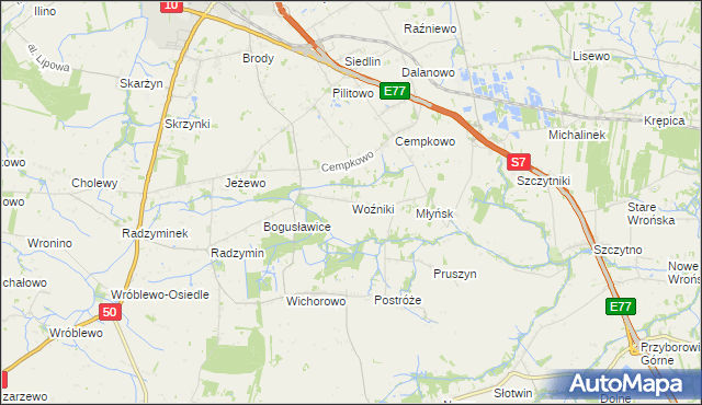 mapa Woźniki gmina Płońsk, Woźniki gmina Płońsk na mapie Targeo