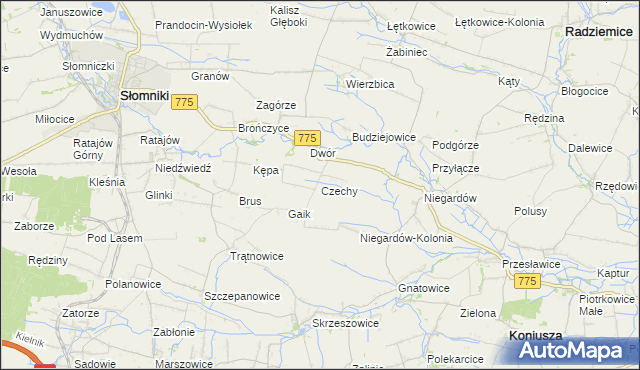 mapa Czechy gmina Słomniki, Czechy gmina Słomniki na mapie Targeo