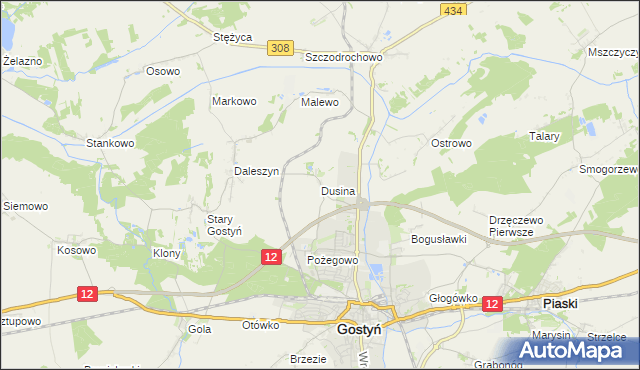 mapa Dusina gmina Gostyń, Dusina gmina Gostyń na mapie Targeo