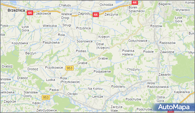 mapa Grabie gmina Skawina, Grabie gmina Skawina na mapie Targeo