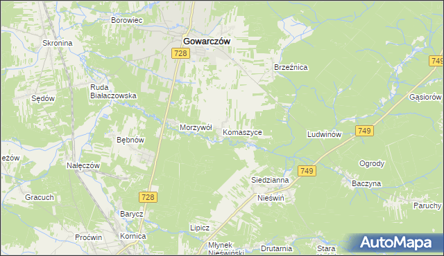 mapa Komaszyce gmina Gowarczów, Komaszyce gmina Gowarczów na mapie Targeo