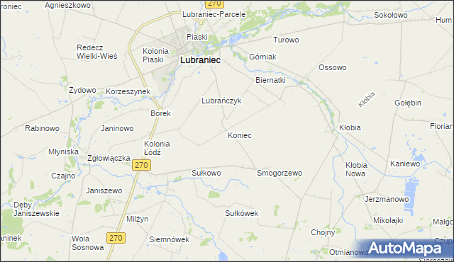 mapa Koniec gmina Lubraniec, Koniec gmina Lubraniec na mapie Targeo