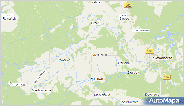 mapa Mysłowice gmina Sławoborze, Mysłowice gmina Sławoborze na mapie Targeo