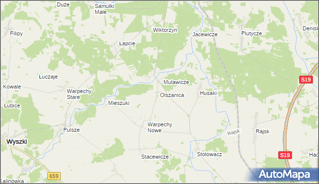 mapa Olszanica gmina Wyszki, Olszanica gmina Wyszki na mapie Targeo