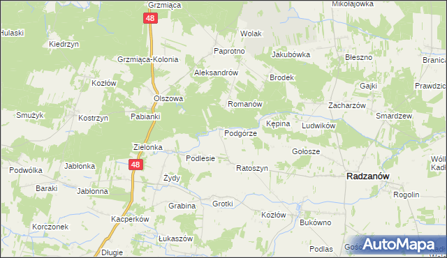 mapa Podgórze gmina Radzanów, Podgórze gmina Radzanów na mapie Targeo