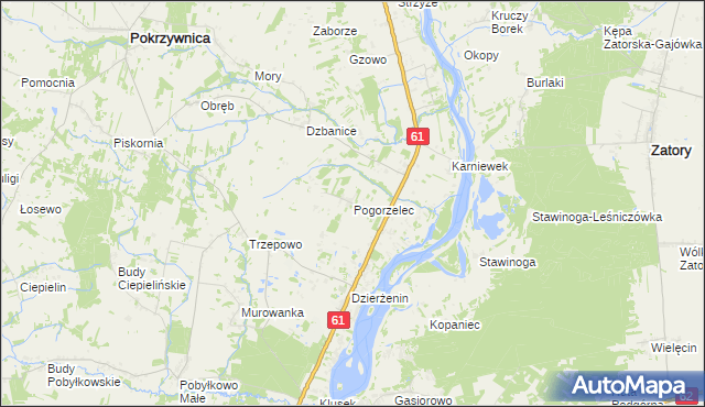 mapa Pogorzelec gmina Pokrzywnica, Pogorzelec gmina Pokrzywnica na mapie Targeo