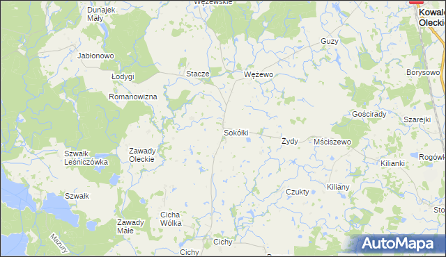 mapa Sokółki gmina Kowale Oleckie, Sokółki gmina Kowale Oleckie na mapie Targeo