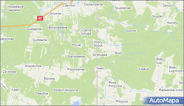 mapa Szreniawa gmina Fałków, Szreniawa gmina Fałków na mapie Targeo