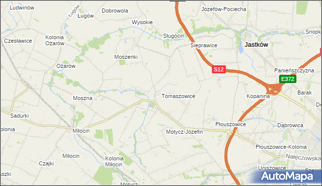 mapa Tomaszowice gmina Jastków, Tomaszowice gmina Jastków na mapie Targeo