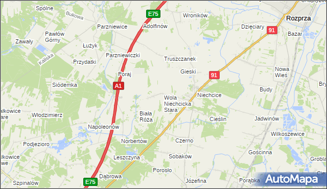 mapa Wola Niechcicka Stara, Wola Niechcicka Stara na mapie Targeo