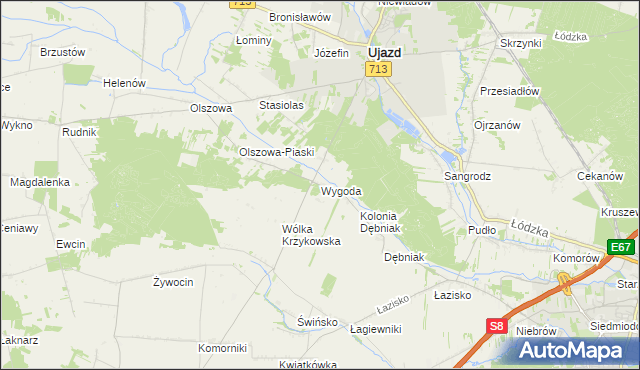 mapa Wygoda gmina Ujazd, Wygoda gmina Ujazd na mapie Targeo