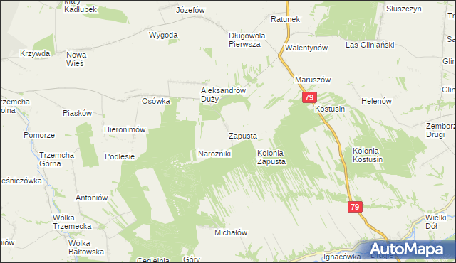 mapa Zapusta gmina Sienno, Zapusta gmina Sienno na mapie Targeo