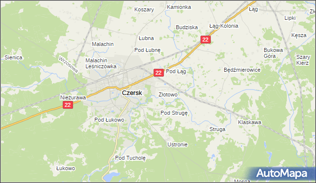 mapa Złotowo gmina Czersk, Złotowo gmina Czersk na mapie Targeo