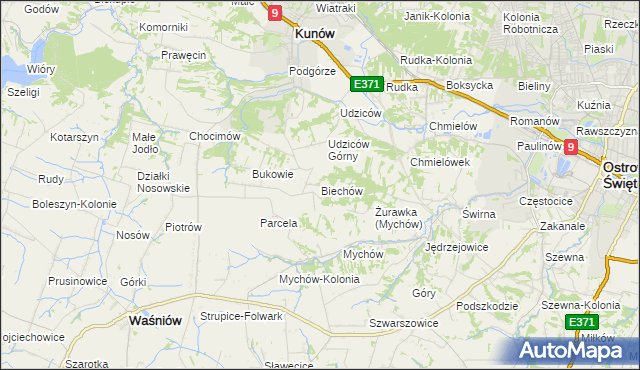 mapa Biechów gmina Kunów, Biechów gmina Kunów na mapie Targeo