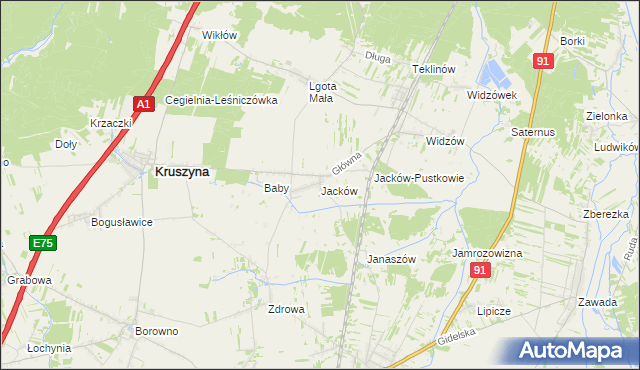 mapa Jacków gmina Kruszyna, Jacków gmina Kruszyna na mapie Targeo