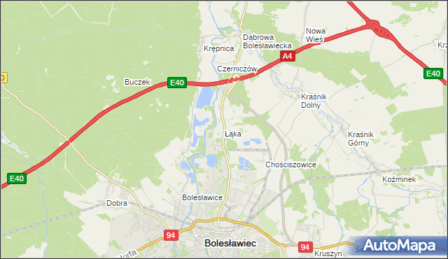mapa Łąka gmina Bolesławiec, Łąka gmina Bolesławiec na mapie Targeo