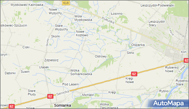 mapa Ostrowy gmina Somianka, Ostrowy gmina Somianka na mapie Targeo