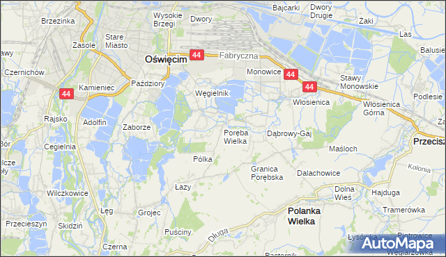 mapa Poręba Wielka gmina Oświęcim, Poręba Wielka gmina Oświęcim na mapie Targeo