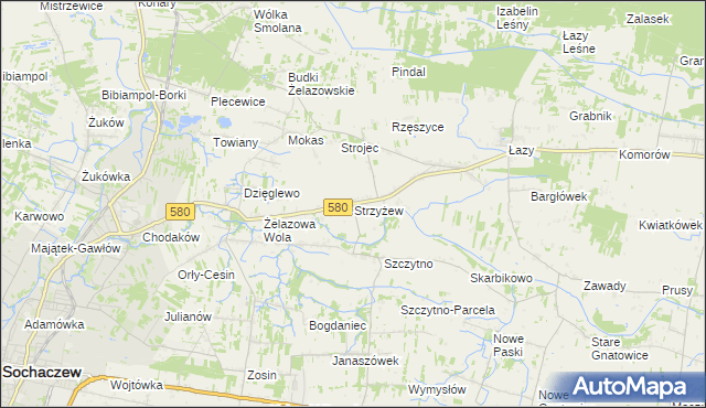 mapa Strzyżew gmina Kampinos, Strzyżew gmina Kampinos na mapie Targeo