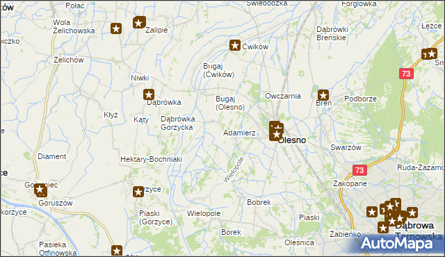 mapa Adamierz gmina Olesno, Adamierz gmina Olesno na mapie Targeo