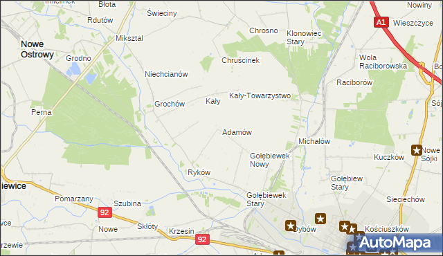 mapa Adamów gmina Kutno, Adamów gmina Kutno na mapie Targeo