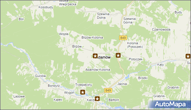 mapa Adamów powiat zamojski, Adamów powiat zamojski na mapie Targeo