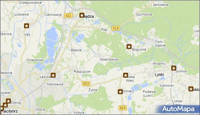 mapa Adamowice gmina Lyski, Adamowice gmina Lyski na mapie Targeo